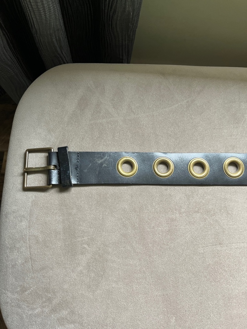 Leather Black Belt with Grommets and Buckle